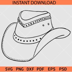 Cowboy hat Line Art SVG, Cowboy Hat Sketch SVG, Cowgirl hat Drawing SVG
