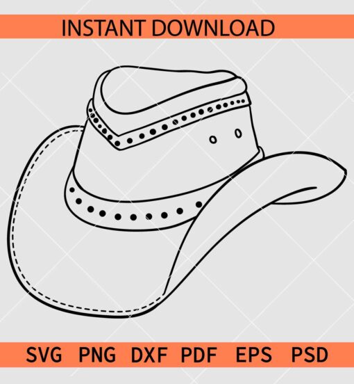 Cowboy hat Line Art SVG, Cowboy Hat Sketch SVG, Cowgirl hat Drawing SVG