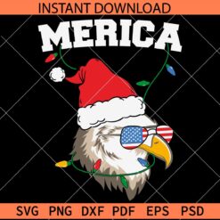 Eagle with Santa hat and christmas Lights, Christmas Eagle with patriotic Sunglasses SVG 