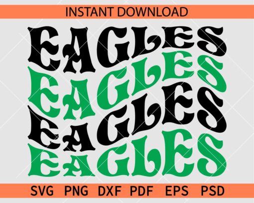 Eagles Retro Wavy Text SVG, Eagles Spiral Text SVG, Retro Text Eagles Stacked SVG