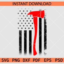 Firefighter axe in US flag SVG, Red Pulaski inside Distressed Flag SVG