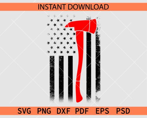 Firefighter axe in US flag SVG, Red Pulaski inside Distressed Flag SVG