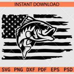 Fishing flag SVG, Fish Inside USA Flag SVG, Distressed US Flag with Fish SVG