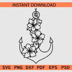 Floral Anchor Sketch SVG, Anchor Flowers Drawing SVG, Floral Anchor Line Art SVG