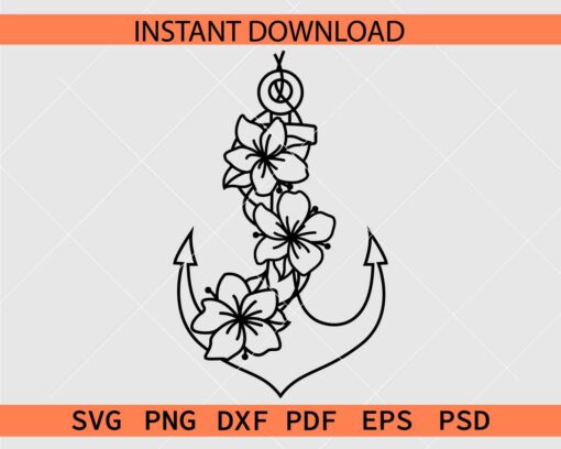 Floral Anchor Sketch SVG, Anchor Flowers Drawing SVG, Floral Anchor Line Art SVG