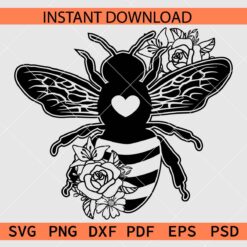 Floral Bee SVG, Bee with Flowers Vector SVG