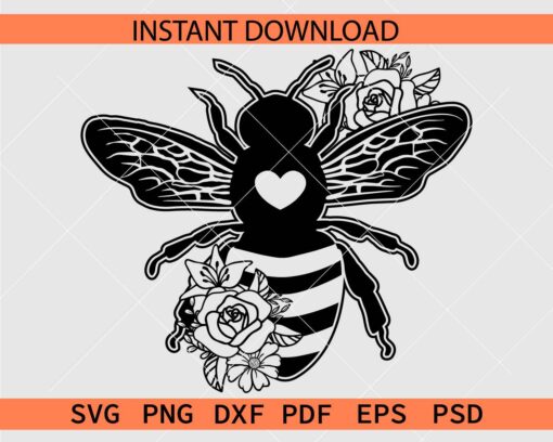Floral Bee SVG, Bee with Flowers Vector SVG