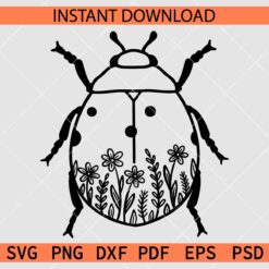Floral Beetle SVG, Beetle Flowers Stencil SVG