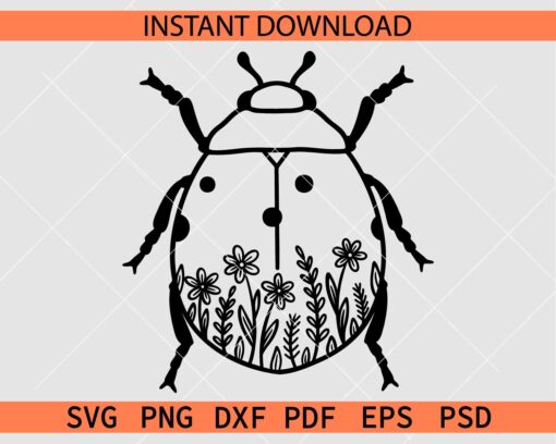 Floral Beetle SVG, Beetle Flowers Stencil SVG