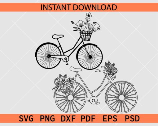 Floral Bicycle Bundle SVG, Floral bike Vector SVG, Bicycle Flowers Stencil Bundle SVG