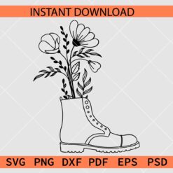 Floral Boot Vector SVG, Boot Flowers Vase Stencil SVG