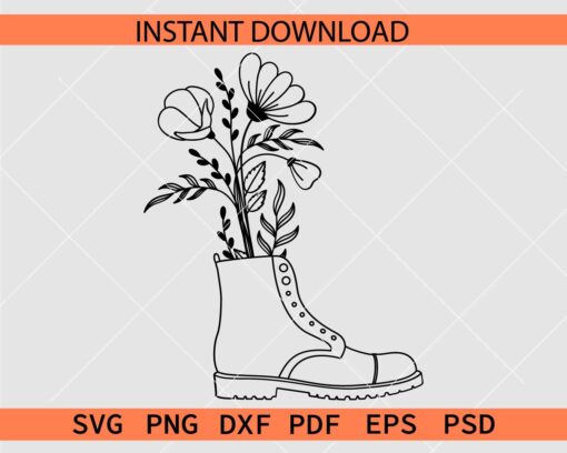Floral Boot Vector SVG, Boot Flowers Vase Stencil SVG