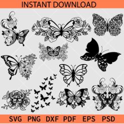 Floral Butterfly Bundle SVG, Butterfly Flowers Bundle SVG