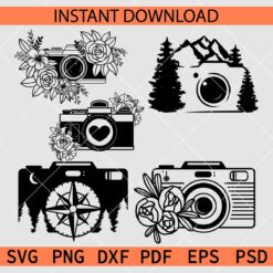 Floral Camera Bundle SVG, Camera Flowers Décor Bundle SVG