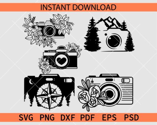 Floral Camera Bundle SVG, Camera Flowers Décor Bundle SVG
