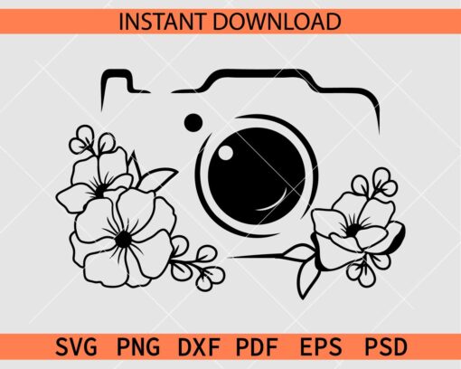 Floral Camera SVG, Camera Flowers Vector SVG, Floral Camera Décor SVG
