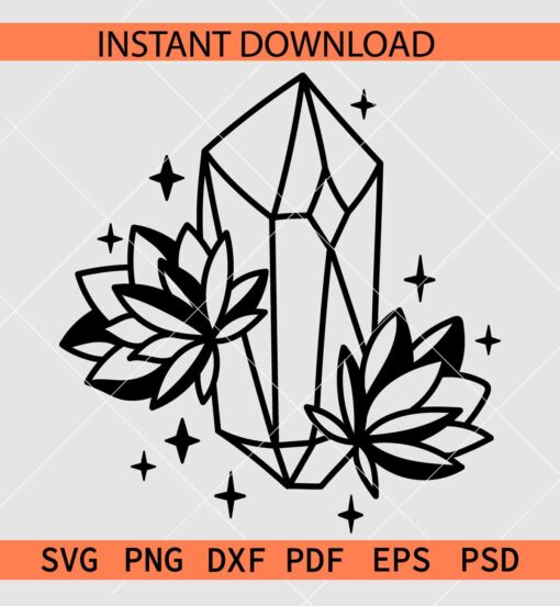 Floral Celestial Crystal SVG, Crystal with Stars SVG, Magic Crystals SVG
