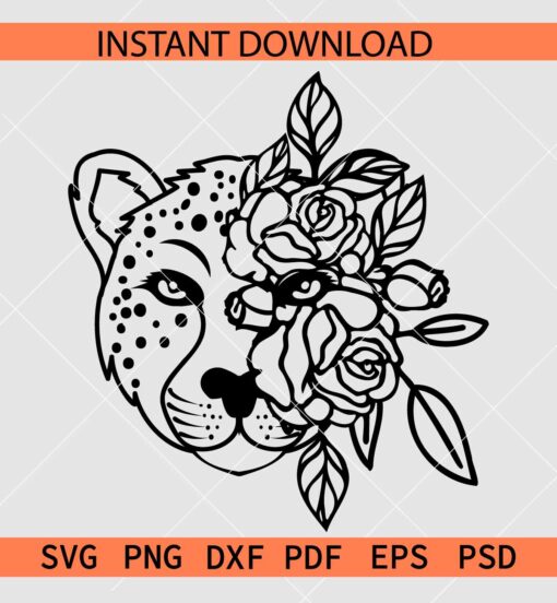 Floral Cheetah Head SVG, Cheetah Head Flowers SVG