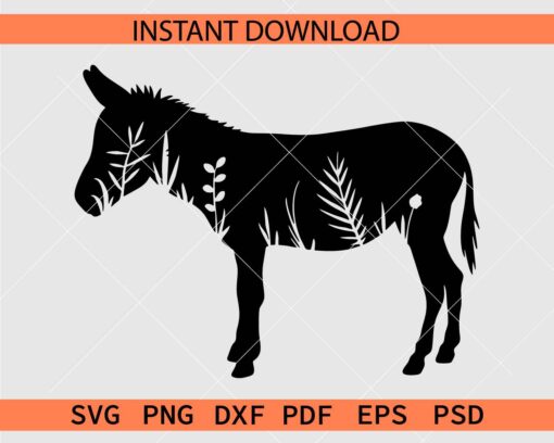Floral Donkey Silhouette SVG, Floral Donkey Vector SVG