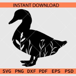 Floral Duck Vector SVG, Duck Flowers Stencil SVG