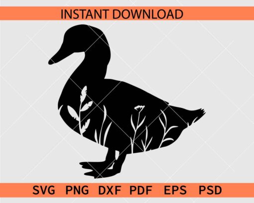 Floral Duck Vector SVG, Duck Flowers Stencil SVG