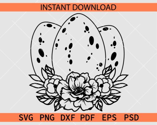 Floral Easter Eggs Sketch SVG, Floral Easter Eggs Line Art Décor SVG