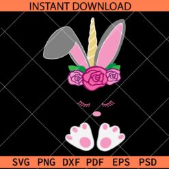 Floral Easter Unicorn SVG, Unicorn with Bunny Ears and feet SVG