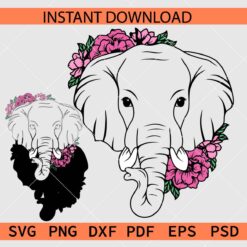 Floral Elephant Head Vector SVG, Elephant Head Colored Flowers Stencil SVG