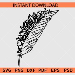 Floral Feather Vector SVG, Feather Flowers Stencil SVG