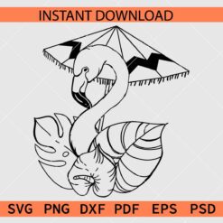 Floral Flamingo Head with Umbrella Vector SVG, Flamingo Head Flowers Stencil SVG