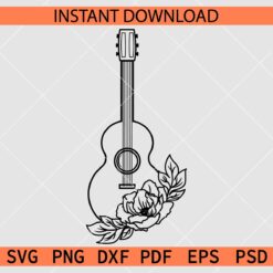 Floral Guitar SVG, Floral Guitar Silhouette SVG