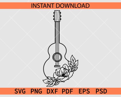 Floral Guitar SVG, Floral Guitar Silhouette SVG