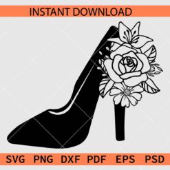Floral High Heel Vector SVG, Floral Girl Shoe Silhouette SVG
