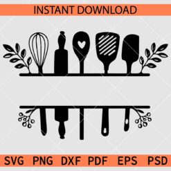 Floral Kitchen utensils Split Monogram SVG