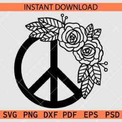 Floral Peace Symbol SVG, Floral Peace Symbol Stencil SVG
