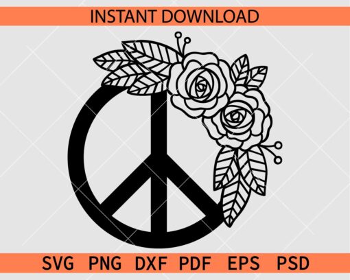 Floral Peace Symbol SVG, Floral Peace Symbol Stencil SVG