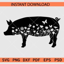 Floral Pig Silhouette SVG, Floral Pig Vector SVG, Floral Pig Décor SVG