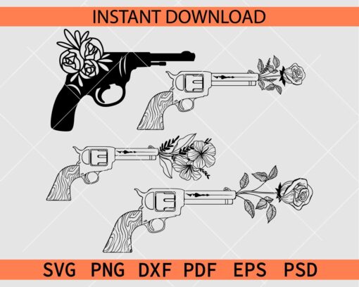 Floral Pistol Bundle SVG, Pistol Flowers Bundle SVG
