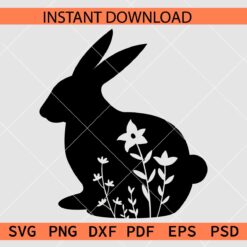 Floral Rabbit Silhouette SVG, Floral Bunny Vector SVG
