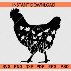 Floral Roster Silhouette SVG, Floral Cockerel Vector SVG, Floral Cock Silhouette SVG