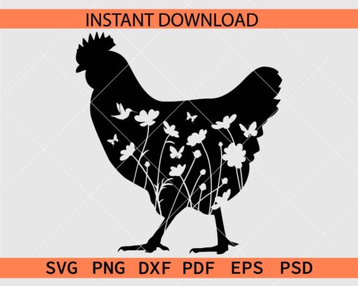Floral Roster Silhouette SVG, Floral Cockerel Vector SVG, Floral Cock Silhouette SVG