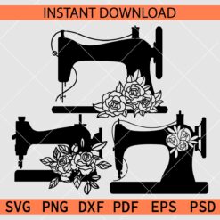 Floral Sewing Machine Bundle SVG, Sewing Machine Flowers Bundle SVG