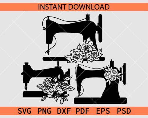 Floral Sewing Machine Bundle SVG, Sewing Machine Flowers Bundle SVG