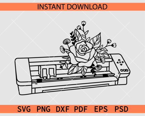 Floral Silhouette Cameo Printer SVG, Silhouette Cameo Printer with Flowers SVG