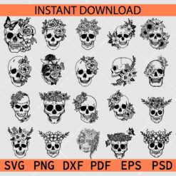 Floral Skull Bundle SVG, Halloween Floral Skull SVG Bundle