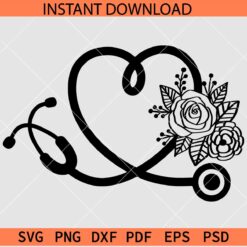 Floral Stethoscope SVG, Nurse Stethoscope Heart Symbol With Flowers SVG