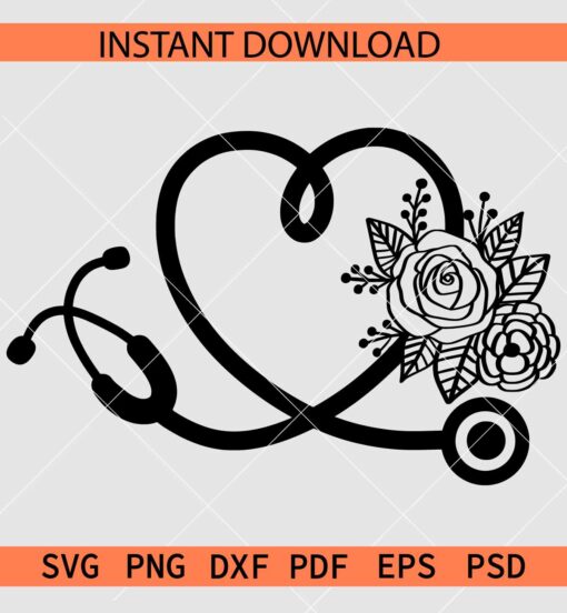 Floral Stethoscope SVG, Nurse Stethoscope Heart Symbol With Flowers SVG