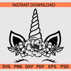 Floral Unicorn Silhouette SVG, Unicorn Flowers eyelashes Stencil SVG