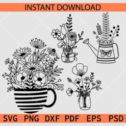 Floral Vase Bundle Stencil SVG, Flower Jars Bundle SVG