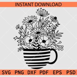 Floral Vase Stencil SVG, Flower Jar Silhouette SVG